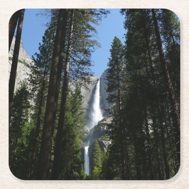 Yosemite Falls and Woods Landscape Photography Square Paper Coaster (Front)