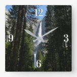 Yosemite Falls and Woods Landscape Photography Square Wall Clock