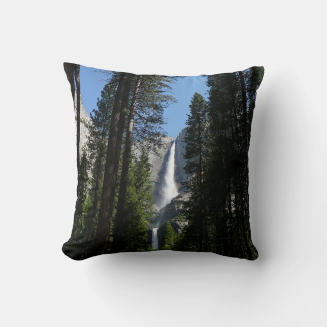 Yosemite Falls and Woods Landscape Photography Throw Pillow (Front)
