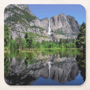 Yosemite Falls Reflection Square Paper Coaster
