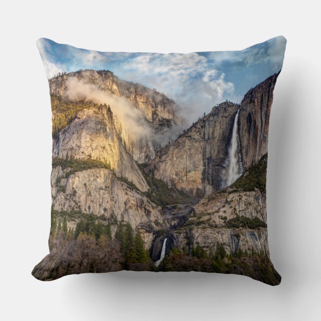 Yosemite Falls scenic, California Throw Pillow (Front)
