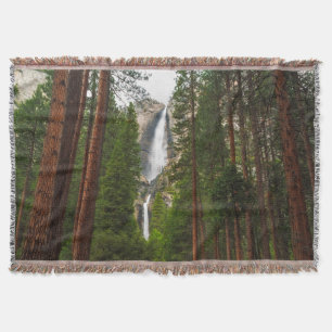 Yosemite Falls through the Forest Throw Blanket