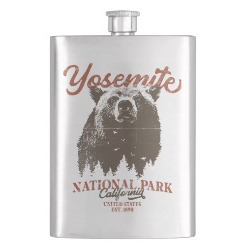 Yosemite Grizzly Bear California National Park Flask