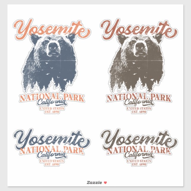 Yosemite Grizzly Bear California National Park Sticker (Sheet)
