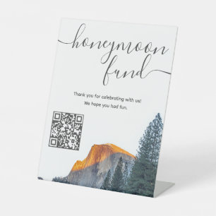 Yosemite Half Dome Sunset Honeymoon Fund QR Code Pedestal Sign