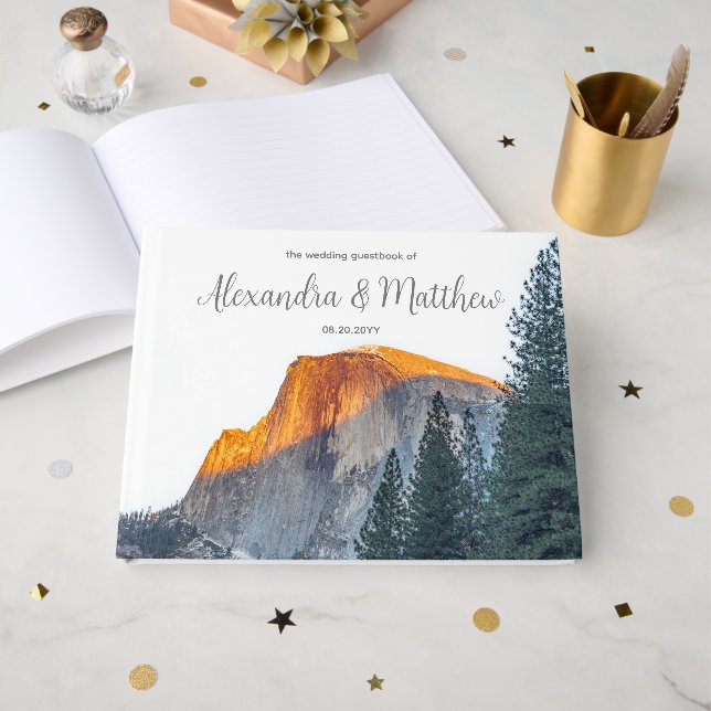 Yosemite Half Dome Sunset Wedding Guest Book (Front Open)