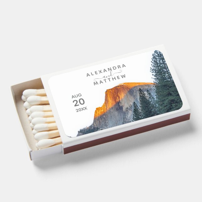 Yosemite Half Dome Sunset Wedding Matchboxes (Front Open)