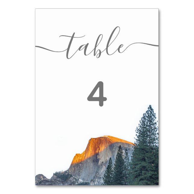 Yosemite Half Dome Sunset Wedding Table Number (Front)