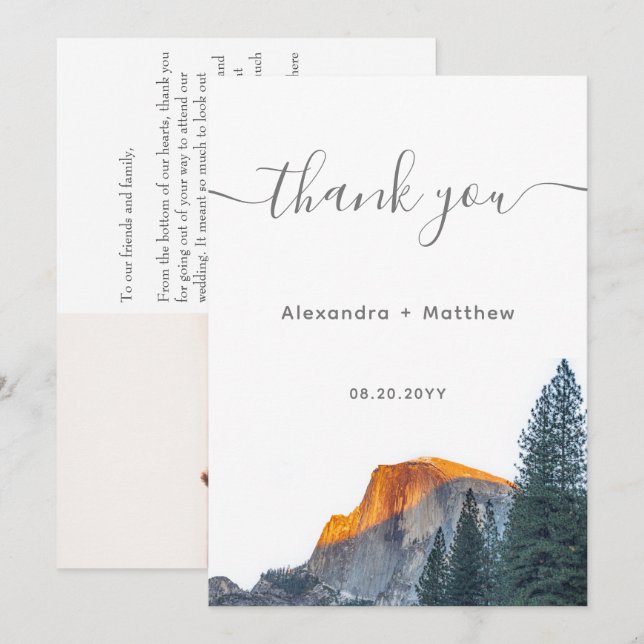Yosemite Half Dome Sunset Wedding Thank You Cards (Front/Back)