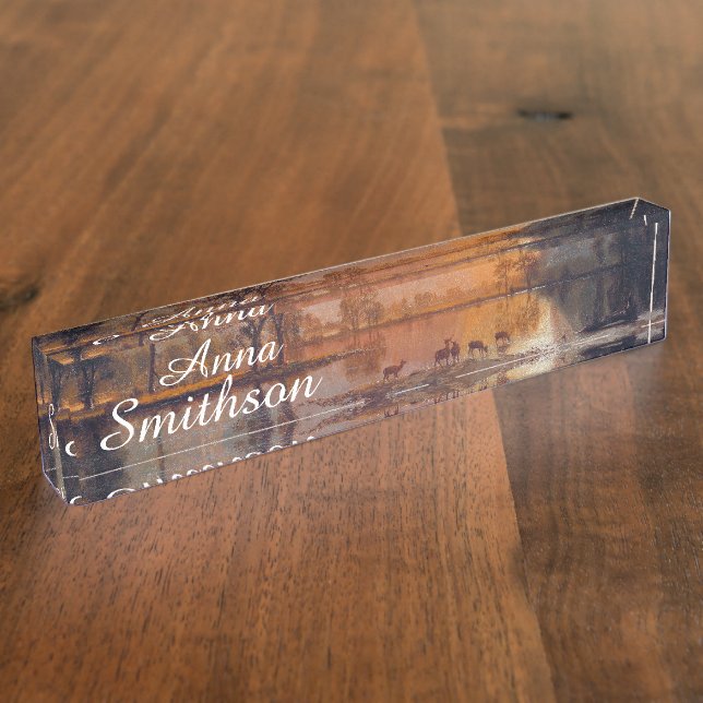 Yosemite Lake Deer Wildlife Desk Name Plate (Side)