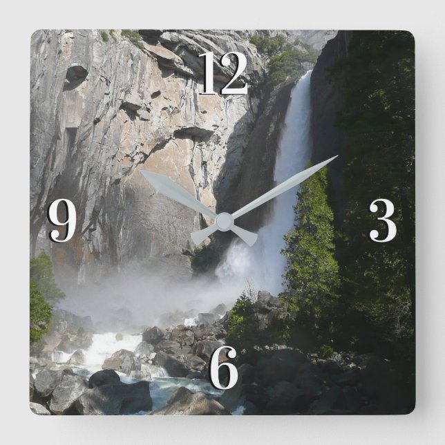 Yosemite Lower Falls at Lower Yosemite Falls Trail Square Wall Clock (Front)