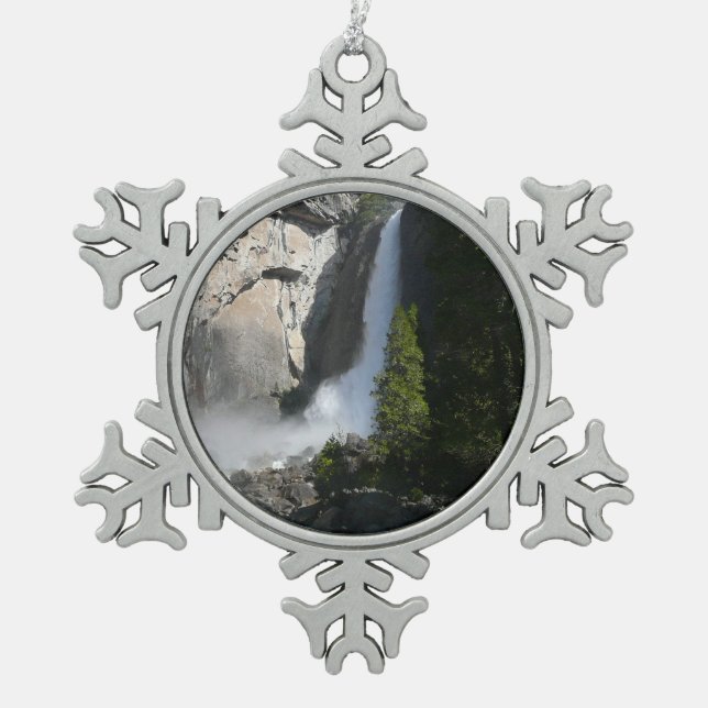 Yosemite Lower Falls from Yosemite National Park Snowflake Pewter Christmas Ornament (Front)