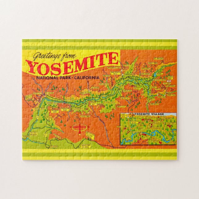 Yosemite National Park 11x14 Map Jigsaw Puzzle (Horizontal)