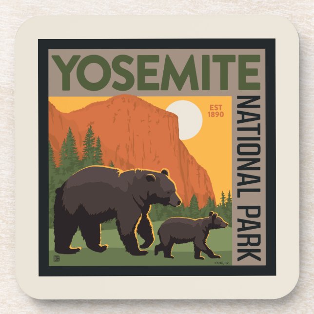 Yosemite National Park | Bear Family Beverage Coaster (Front)