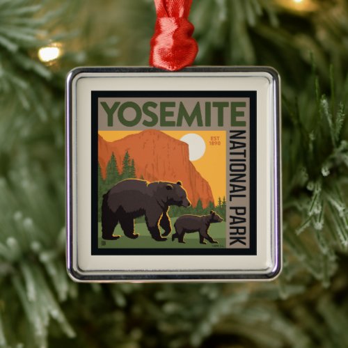 Yosemite National Park  Bear Family Metal Ornament