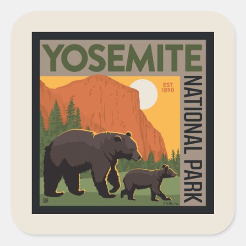 Yosemite National Park  Bear Family Square Sticker