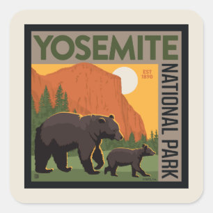 Yosemite National Park Bear Family Square Sticker