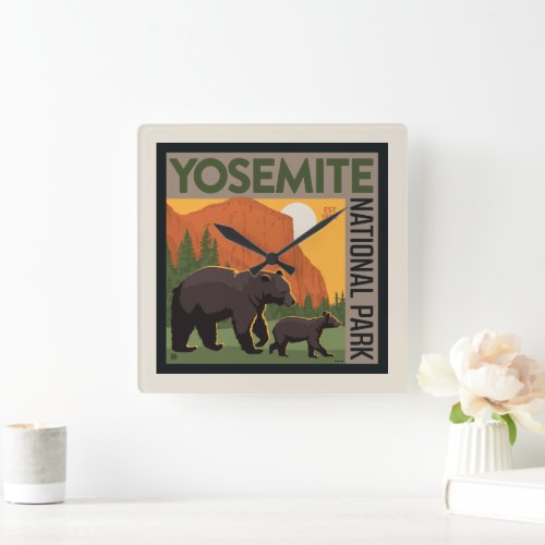 Yosemite National Park  Bear Family Square Wall Clock