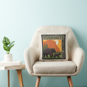 Yosemite National Park Bear Family Throw Pillow