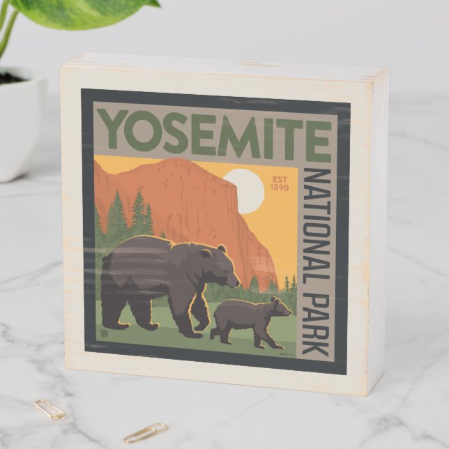 Yosemite National Park | Bear Family Wooden Box Sign (In Situ Horizontal)