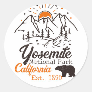Yosemite National Park Bear Minimalist Mountain Classic Round Sticker
