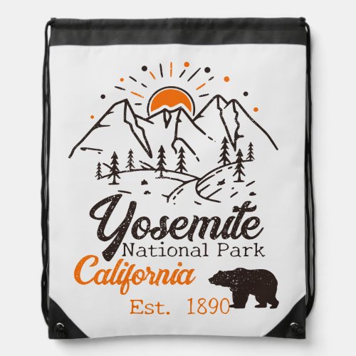 Yosemite National Park Bear Minimalist Mountain Drawstring Bag