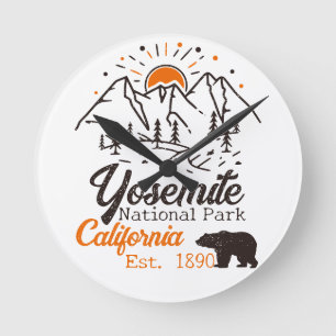 Yosemite National Park Bear Minimalist Mountain Round Clock