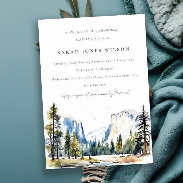 Yosemite National Park CA Watercolor Birthday Invitation (Creator Uploaded)