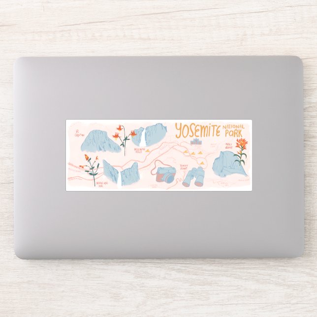 Yosemite National Park California Illustrated Map Sticker (Computer)