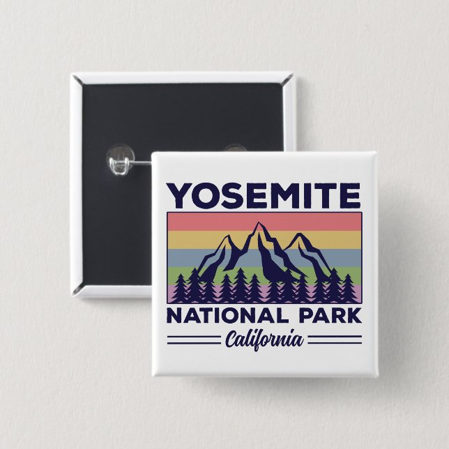 Yosemite National Park California Retro Hiking Button (Front & Back)