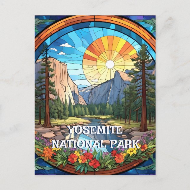 Yosemite National Park Faux Stained Glass Mosaic Postcard (Front)