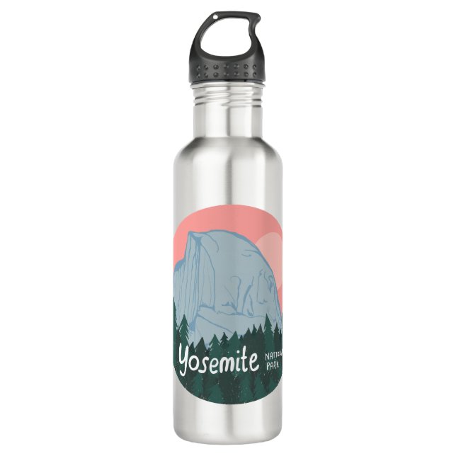 Yosemite National Park Half Dome Art Pink Stainless Steel Water Bottle (Front)