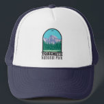 Yosemite National Park Half Dome California Trucker Hat<br><div class="desc">Yosemite vector artwork design. The park is famed for its giant,  ancient sequoia trees,  and for Tunnel View,  the iconic vista of towering Bridalveil Fall and the granite cliffs of El Capitan and Half Dome.</div>
