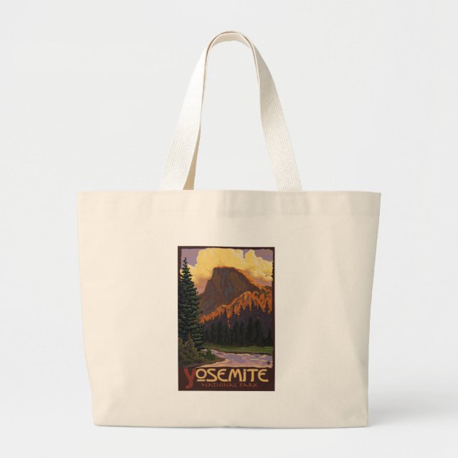 Yosemite National Park - Half Dome Travel Poster Large Tote Bag (Front)