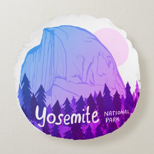 Yosemite National Park Half Dome White Purple Round Pillow
