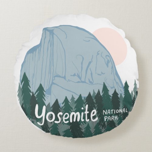 Yosemite National Park Half Dome White Round Pillow