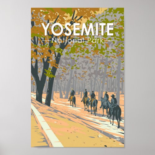 Yosemite National Park Horseback Riding Travel Art Poster
