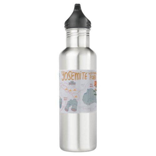 Yosemite National Park Illustrated Map in Grey Stainless Steel Water Bottle
