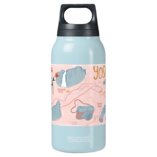 Yosemite National Park Illustrated Map Insulated Water Bottle