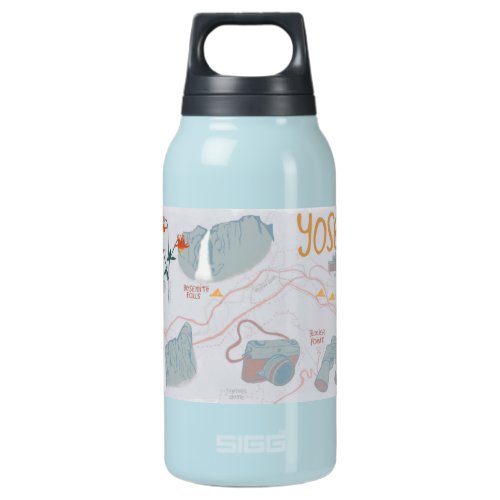Yosemite National Park Illustrated Map Insulated Water Bottle