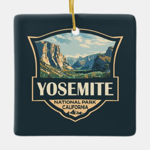 Yosemite National Park Illustration Retro Badge Ceramic Ornament
