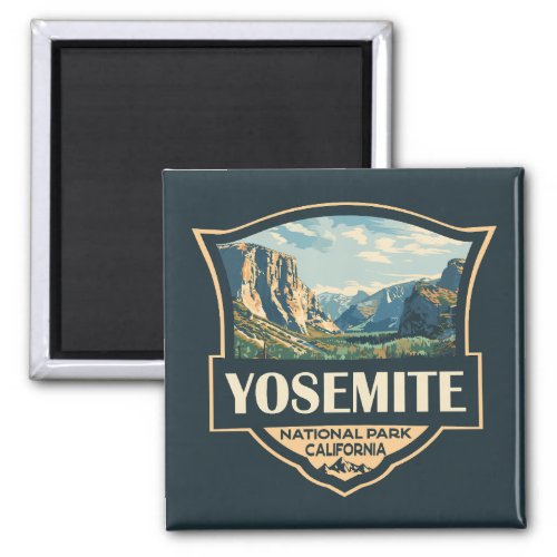 Yosemite National Park Illustration Retro Badge Magnet