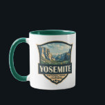 Yosemite National Park Illustration Retro Badge Mug<br><div class="desc">Yosemite vector artwork design. The park is famed for its giant,  ancient sequoia trees,  and for Tunnel View,  the iconic vista of towering Bridalveil Fall and the granite cliffs of El Capitan and Half Dome.</div>