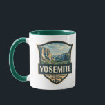 Yosemite National Park Illustration Retro Badge Mug<br><div class="desc">Yosemite vector artwork design. The park is famed for its giant,  ancient sequoia trees,  and for Tunnel View,  the iconic vista of towering Bridalveil Fall and the granite cliffs of El Capitan and Half Dome.</div>