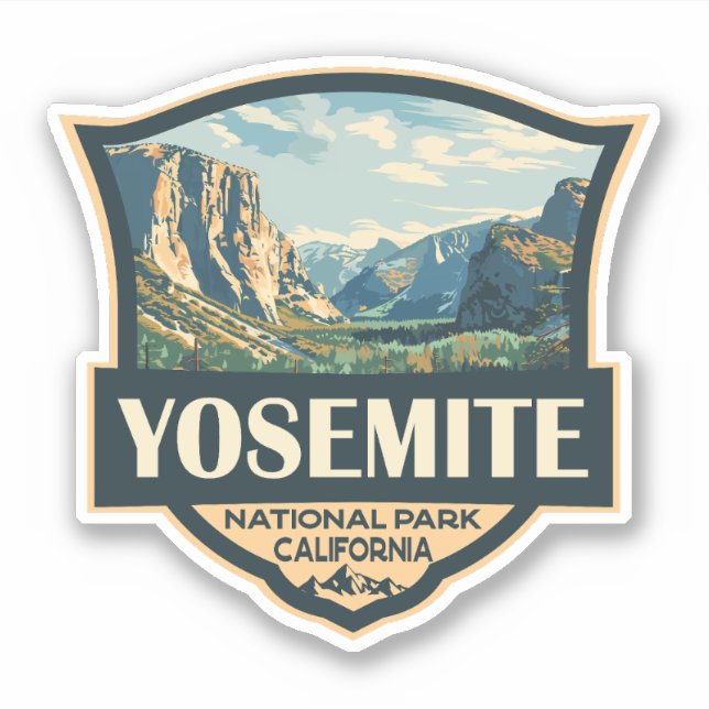 Yosemite National Park Illustration Retro Badge Sticker (Front)