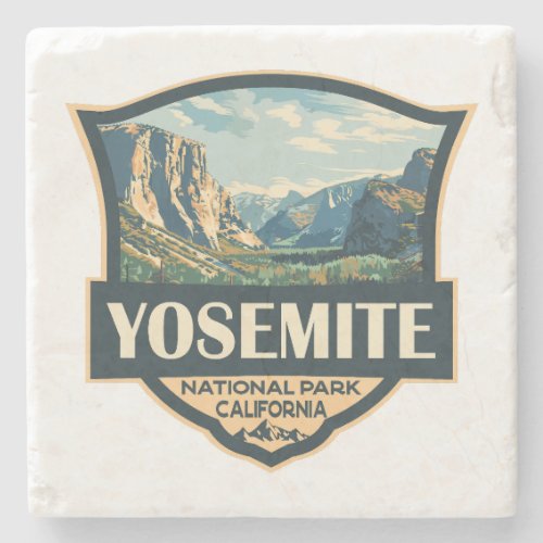 Yosemite National Park Illustration Retro Badge Stone Coaster