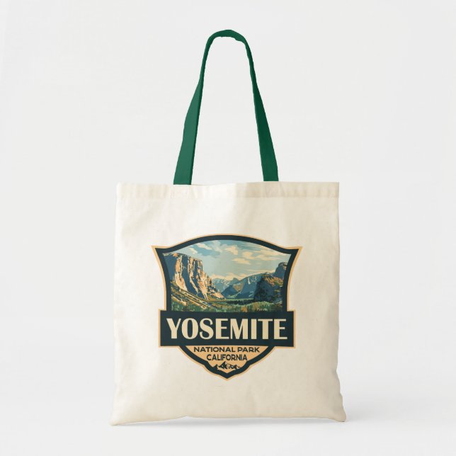 Yosemite National Park Illustration Retro Badge Tote Bag (Front)