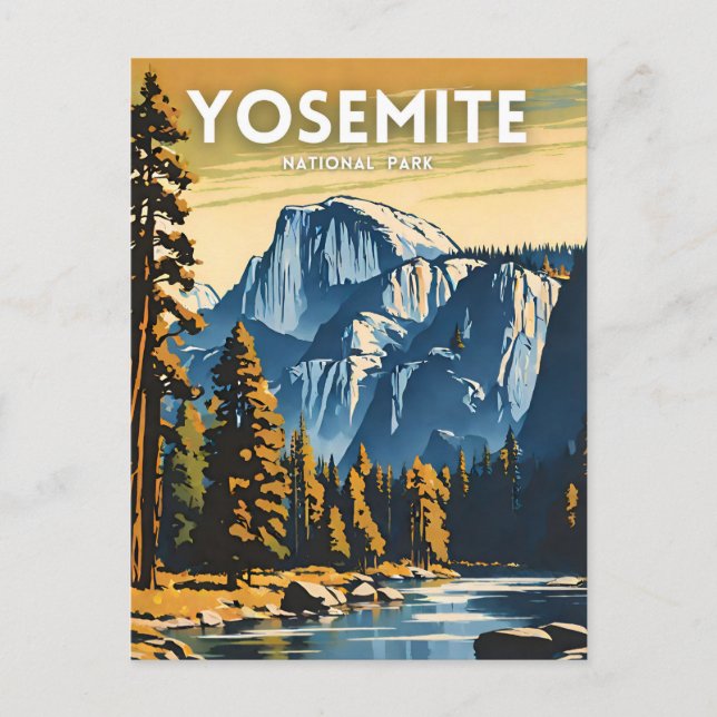 Yosemite National Park illustration retro Postcard (Front)