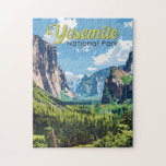 Yosemite National Park Illustration Travel Art Jigsaw Puzzle<br><div class="desc">Yosemite vector artwork design. The park is famed for its giant,  ancient sequoia trees,  and for Tunnel View,  the iconic vista of towering Bridalveil Fall and the granite cliffs of El Capitan and Half Dome.</div>