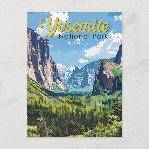 Yosemite National Park Illustration Travel Art Postcard